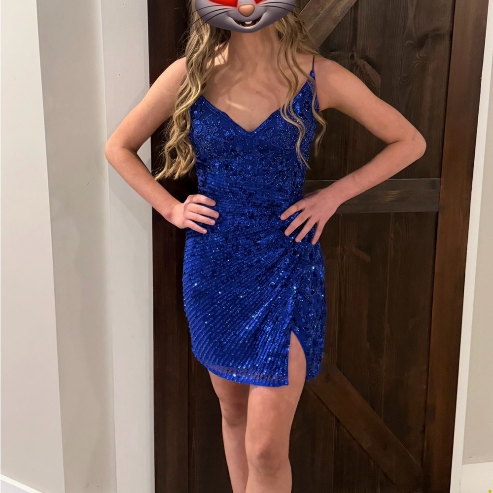 Primavera Couture Blue Sequin Mini Dress